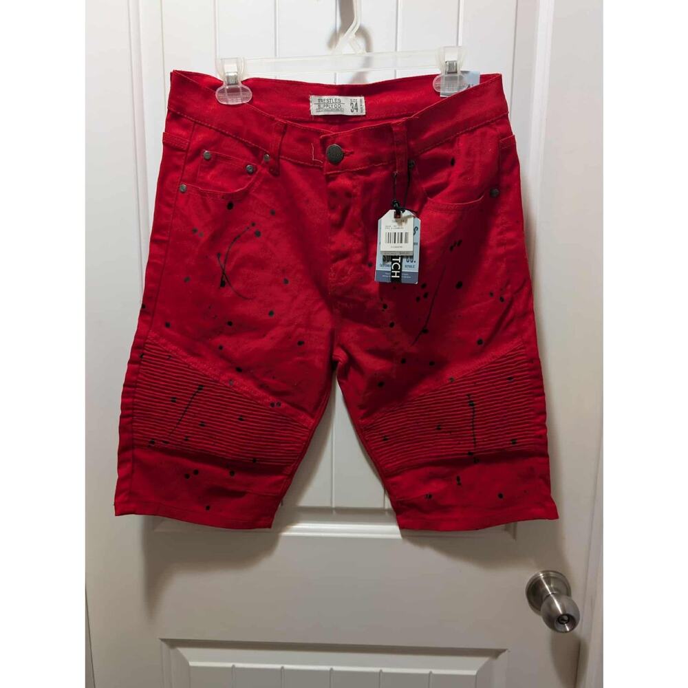 NEW Trestles Supply Co Men’s 34 Shorts Red Paint Splatter Hip Hop Y2K Streetwear